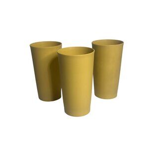 VTG 1980 Tupperware Set of 3 Yellow Plastic Stackable Tumblers – Retro Cups 5.5"